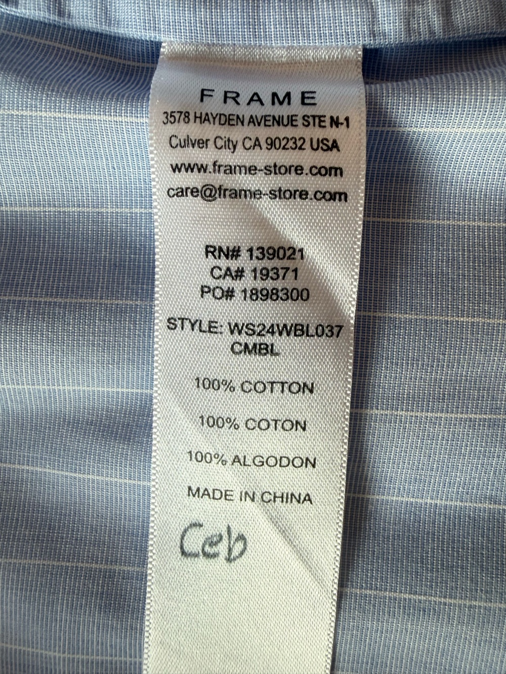 Frame Cotton Light Blue Pinstripe Blouse - Picture 4 of 6